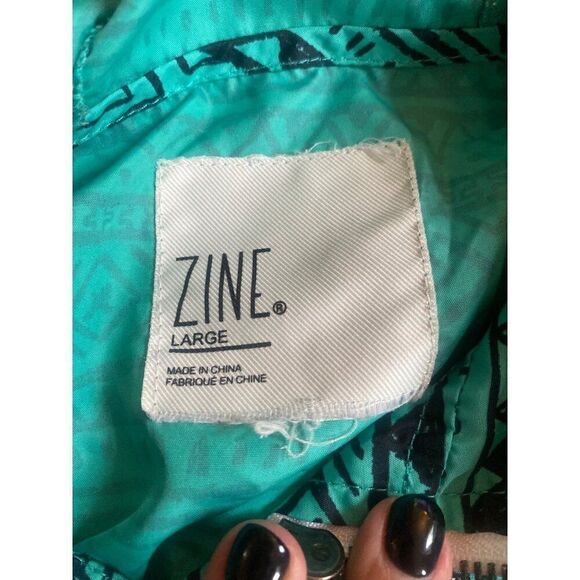 Zine women's teal athletic aztec full zip hooded windbreaker jacket size large - Picture 7 of 8